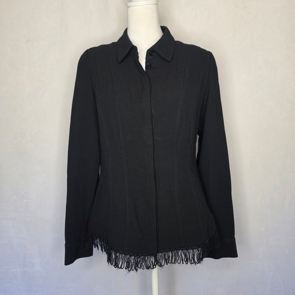 VTG Margon Luxury Pintuck Beaded Fringe Hem Button Front Shacket Quiet Money 44